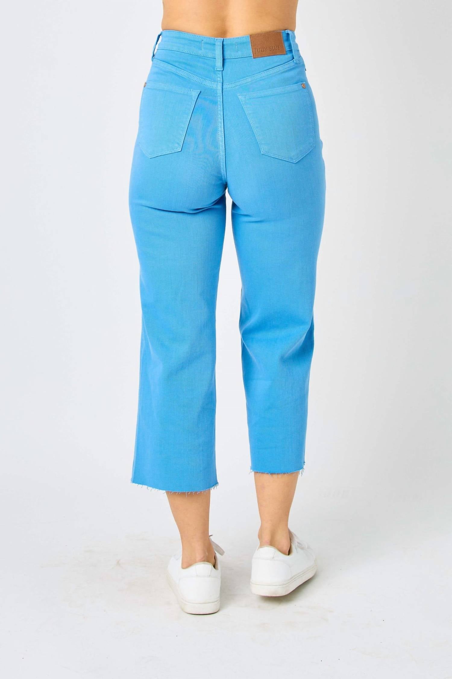 Judy Blue High Waisted Garment Dyed Tummy Control Crop Wide Pants - Plus in blue - women's pants - alternate view