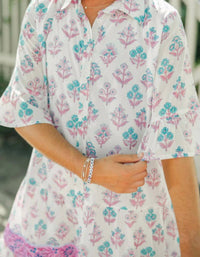 VICTORIA DUNN Sullivan Swing Dress in lilac chiffon - women's dress - detail view