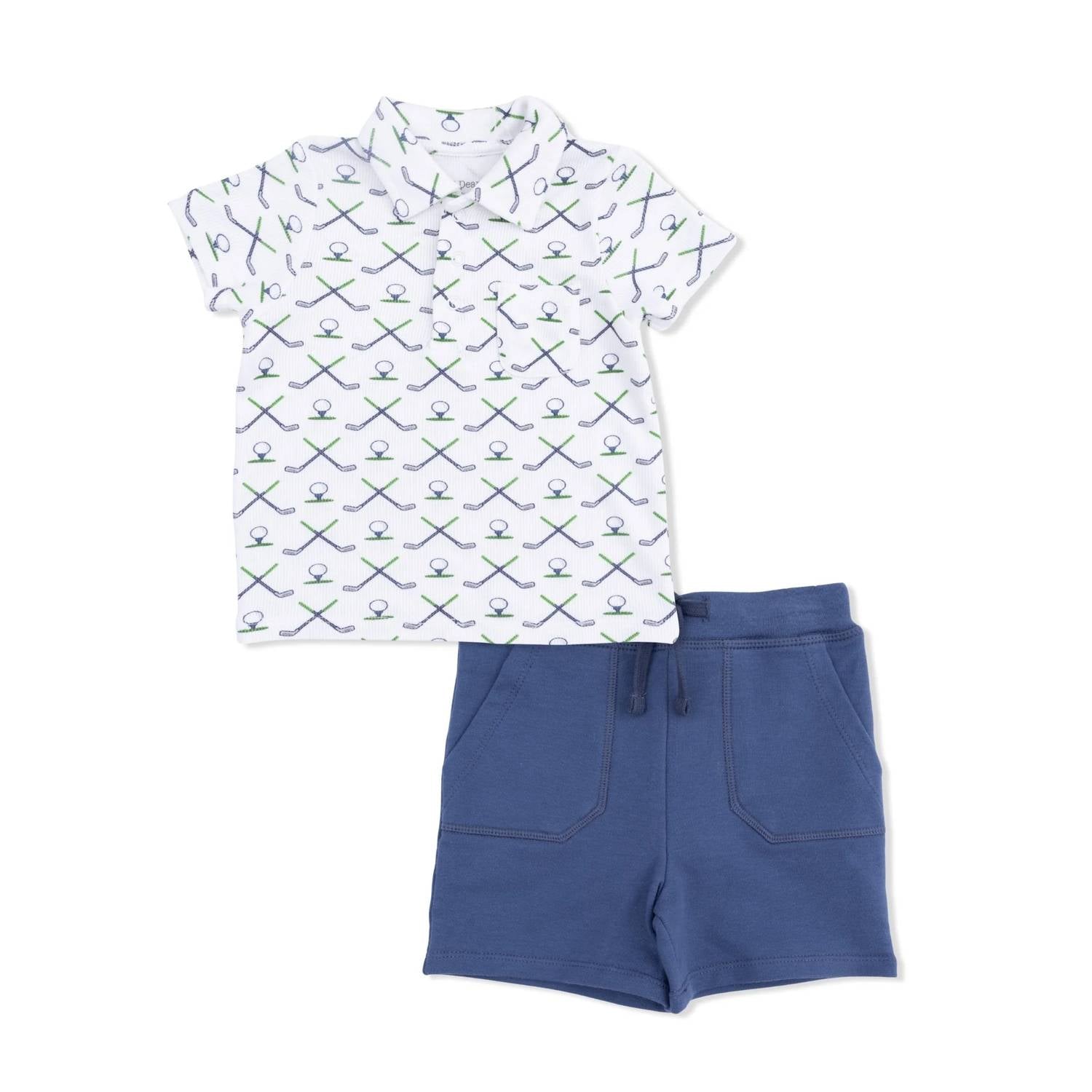 Angel Dear - Kids Simple Golf Ribbed Polo With Everyday Short Set