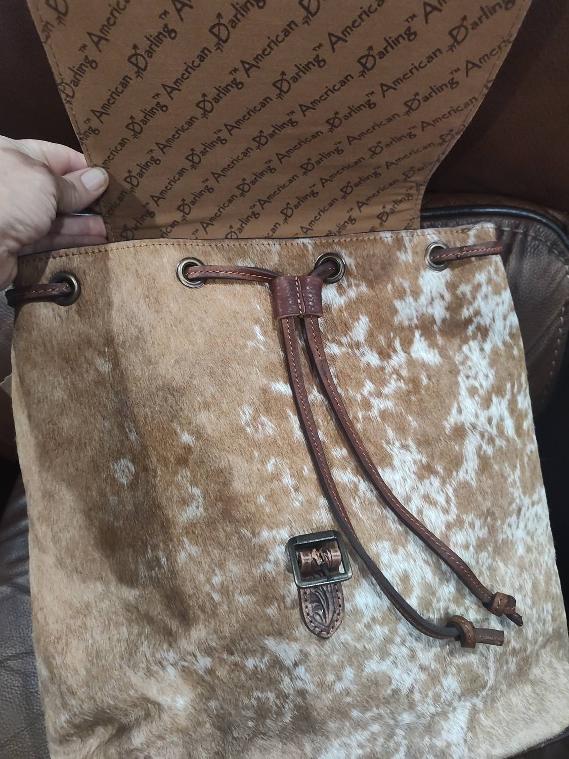 American Darling Cowhide Leather Backpack in tan - women's bag - alternate view