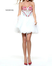 Sherri Hill - Strapless Corset Denim Beaded Bodice Dress With Tulle A-line Skirt