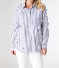 Coco + Carmen - Women's Patriotic Striped Shirt With Stars