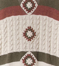 Mello - Women's Color Block V Neck Knit Cardigan With Patch Detail