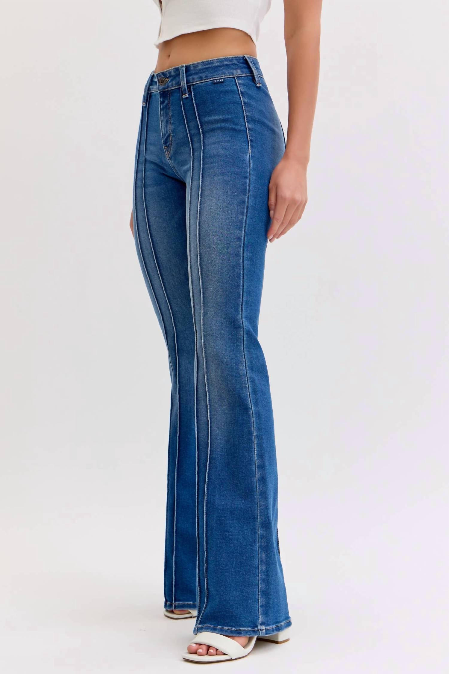 CELLO Mid-rise Flare Jeans in medium wash blue - women's jeans - view 4