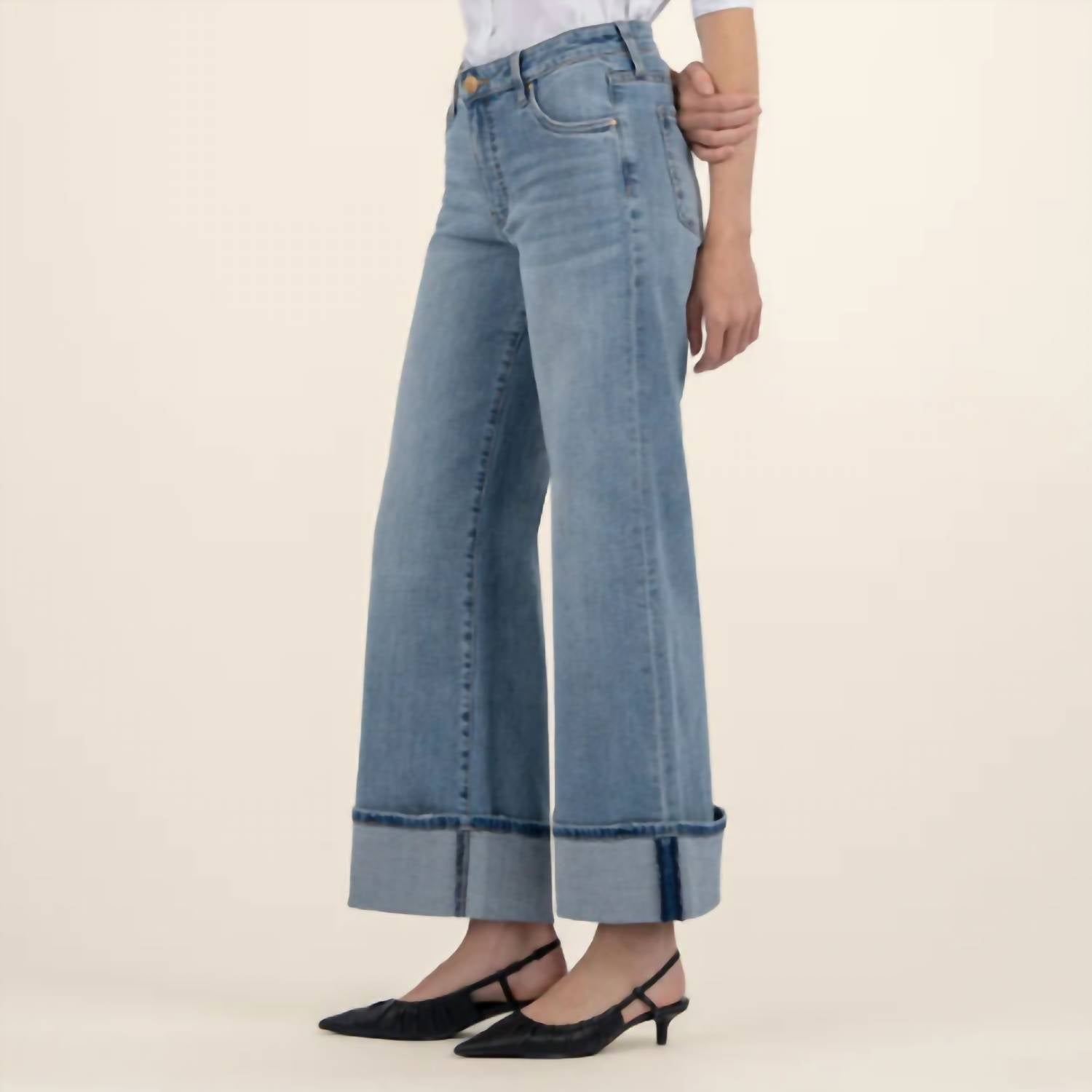 Kut From The Kloth - Meg High Rise Wide Leg Roll Up Hem Jeans