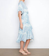 Charlie B - Printed Flutter Sleeve Faux Wrap Dress