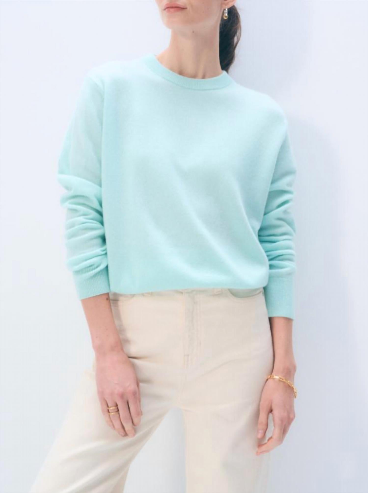 White + Warren Oversized Saddle Sleeve Crewneck Sweater in light aqua - women's sweater - alternate view