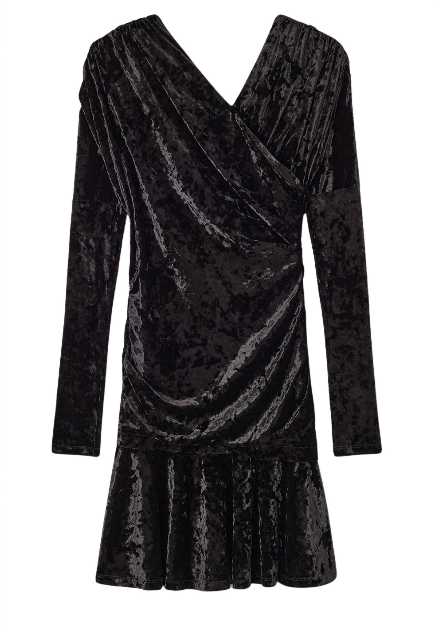 GANNI Velour Jersey Crossover ruched mini dress in black - women's dress