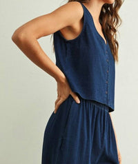 MIOU MUSE Dye And Wash Knitted Top in indigo - women's tank top - alternate view