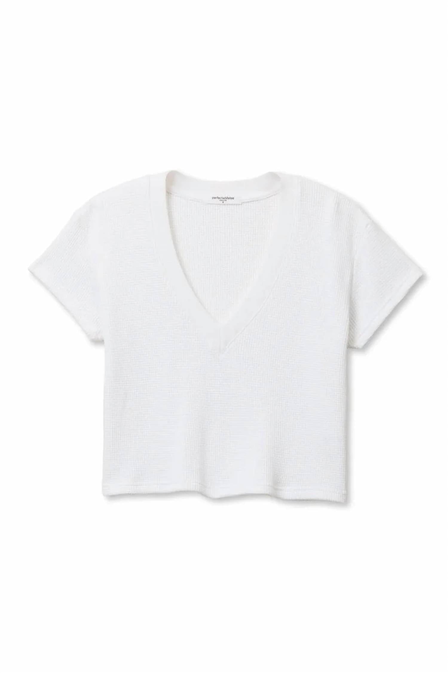 Perfectwhitetee - Jada Boxy Waffle V-Neck Tee