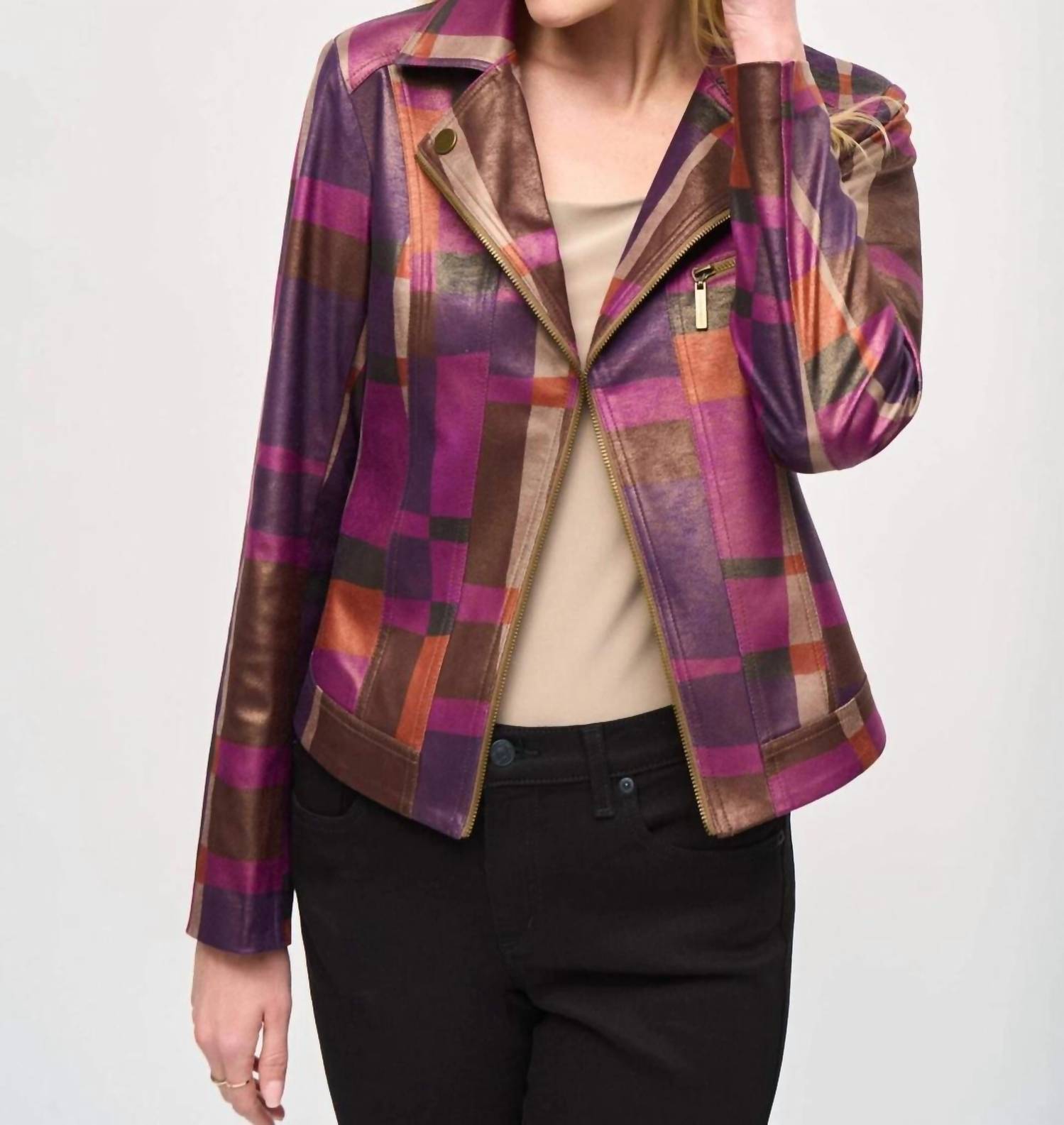 Joseph Ribkoff - Foiled Print Faux Suede Jacket