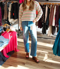 PINCH V-neck Knit Crop Sweater in ivory multi - women's sweater