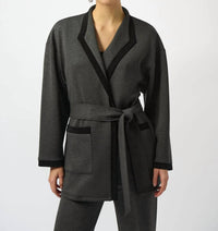 Joseph Ribkoff Belted Wrap Kimono Coat in grey melange black - women's jacket
