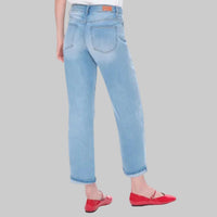Bayeas Mid Rise Rolled Barrel Leg Jean in light blue - women's jeans - detail view