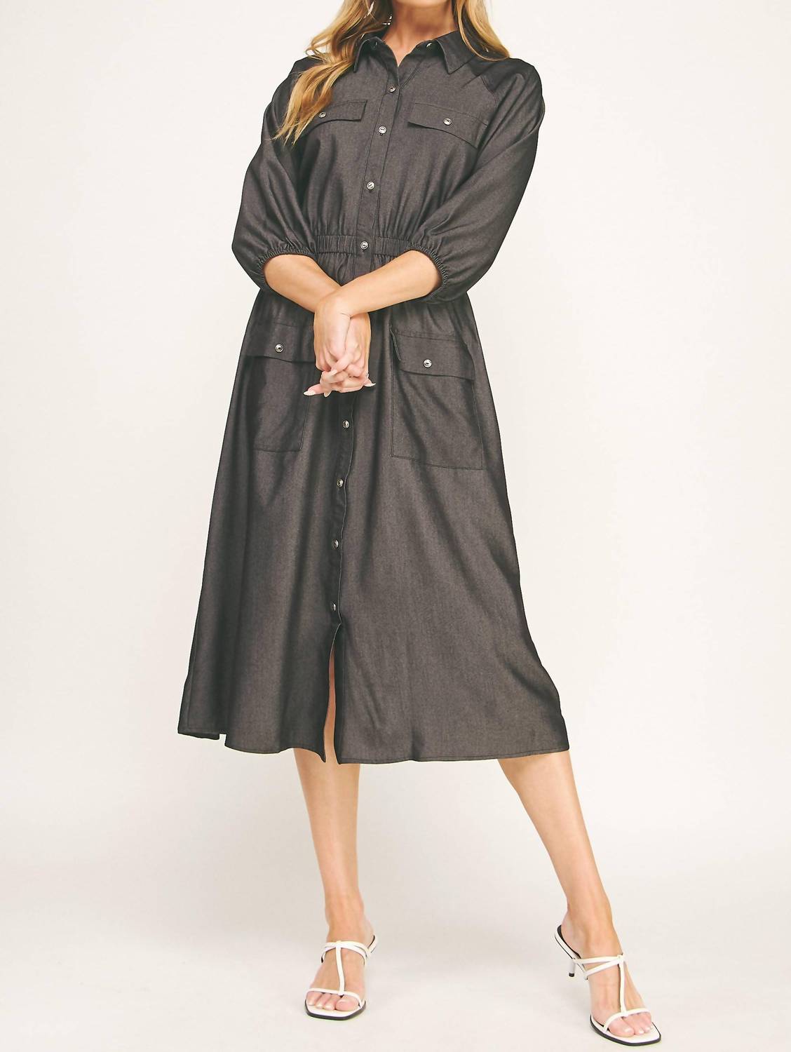Love Blossom - Chloe Chambray Button Down Midi Dress