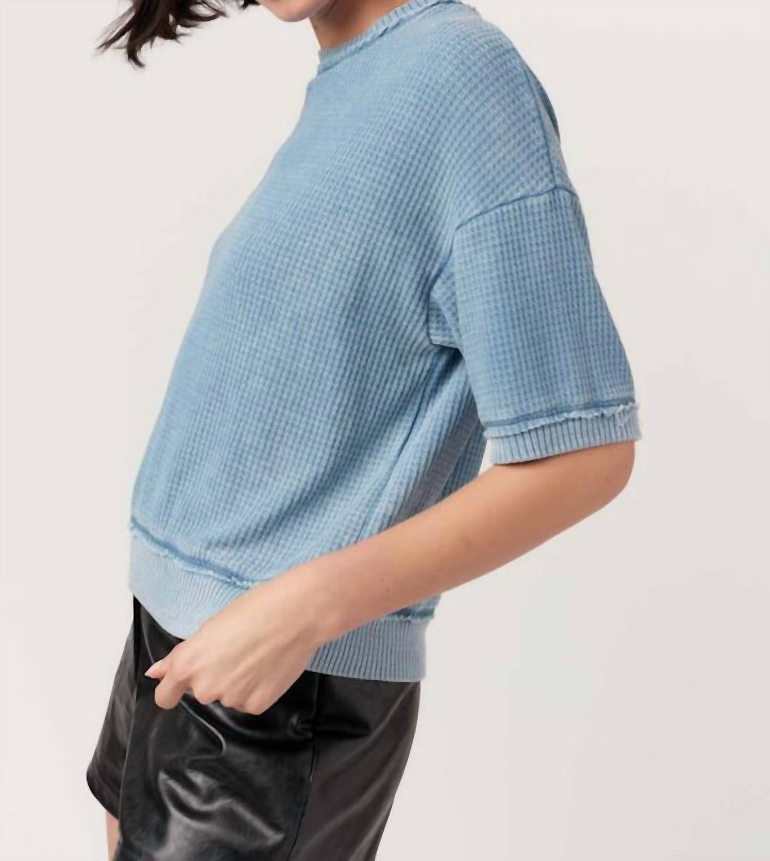 PROJECT SOCIAL T Sage Burnout Thermal Tee in b o alpine blue - women's t-shirt - detail view