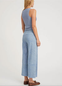 SPRWMN Suede Cropped Baggy Pants in vintage denim - women's pants - detail view