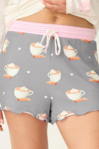 PJ Salvage Women's Love You A Latte Coffee Print Shorts in charcoal - women's shorts - alternate view