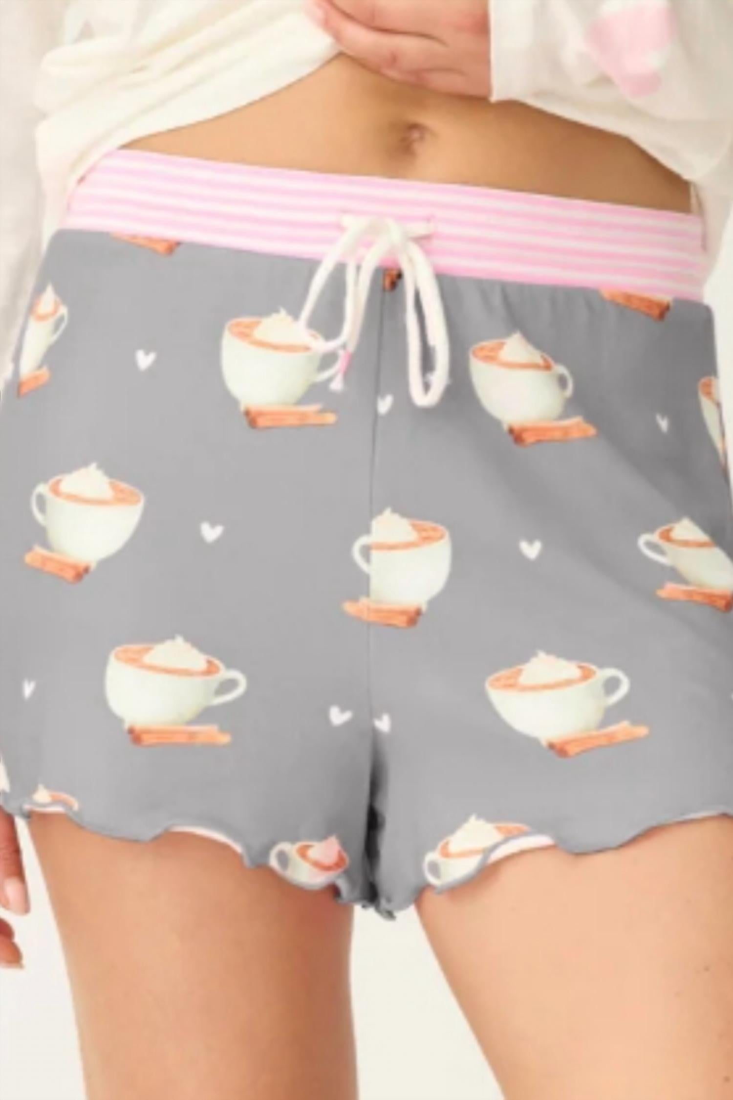 PJ Salvage Women's Love You A Latte Coffee Print Shorts in charcoal - women's shorts - alternate view