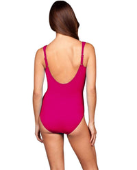 Miraclesuit Sanibel Underwire Surplice One Piece Swimsuit in berry red - women's swimwear - detail view
