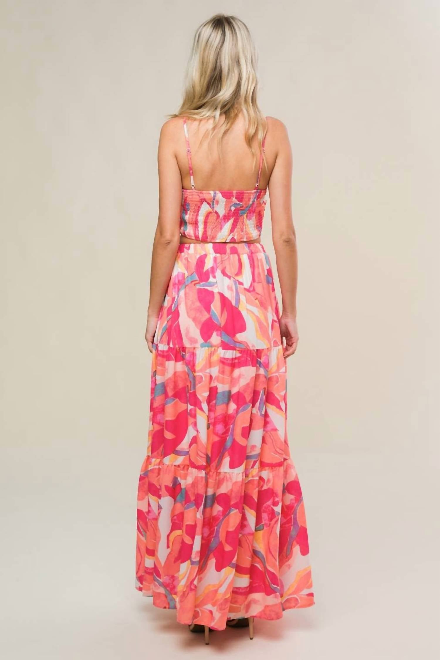 Flying Tomato - Coco Printed Woven Top And Maxi Skirt Set