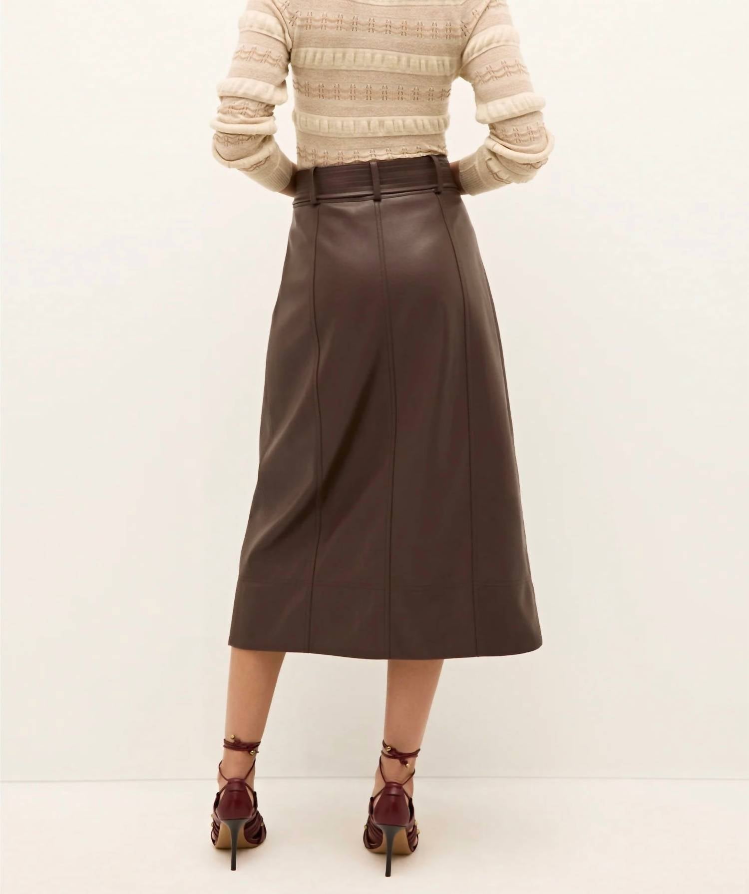 Marie Oliver Chelsea Midi Skirt in walnut - women's skirt - detail view