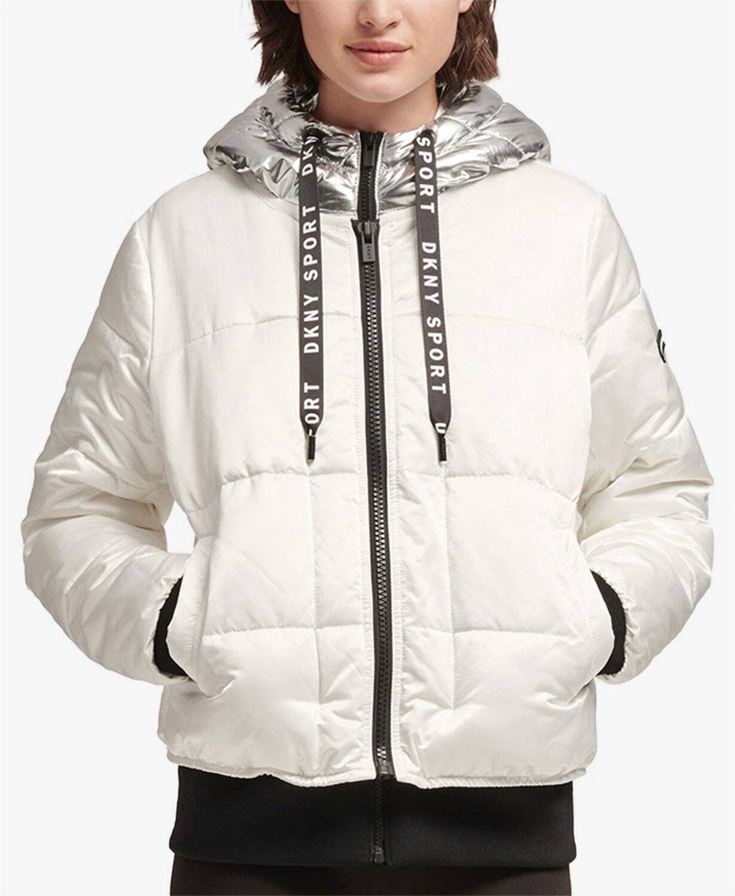 Dkny - DKNY Womens Sport Metallic Hood Puffer Jacket