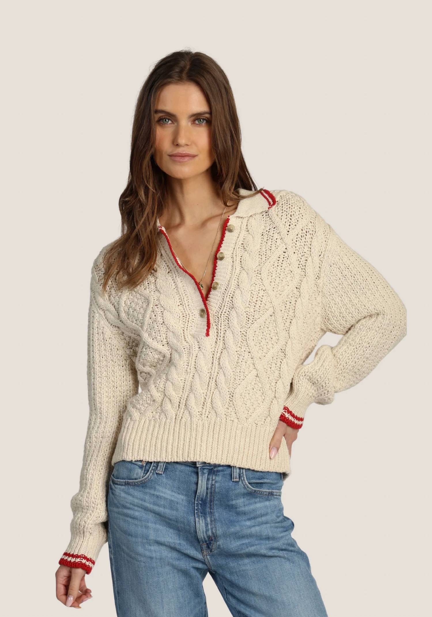Dylan Charlotte Cable Button Sweater in natural - women's sweater - alternate view