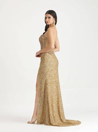 Belle Couture - Sequin Sweetheart Neck Gown With High Slit