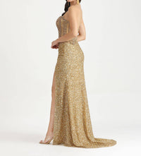 Belle Couture - Sequin Sweetheart Neck Gown With High Slit