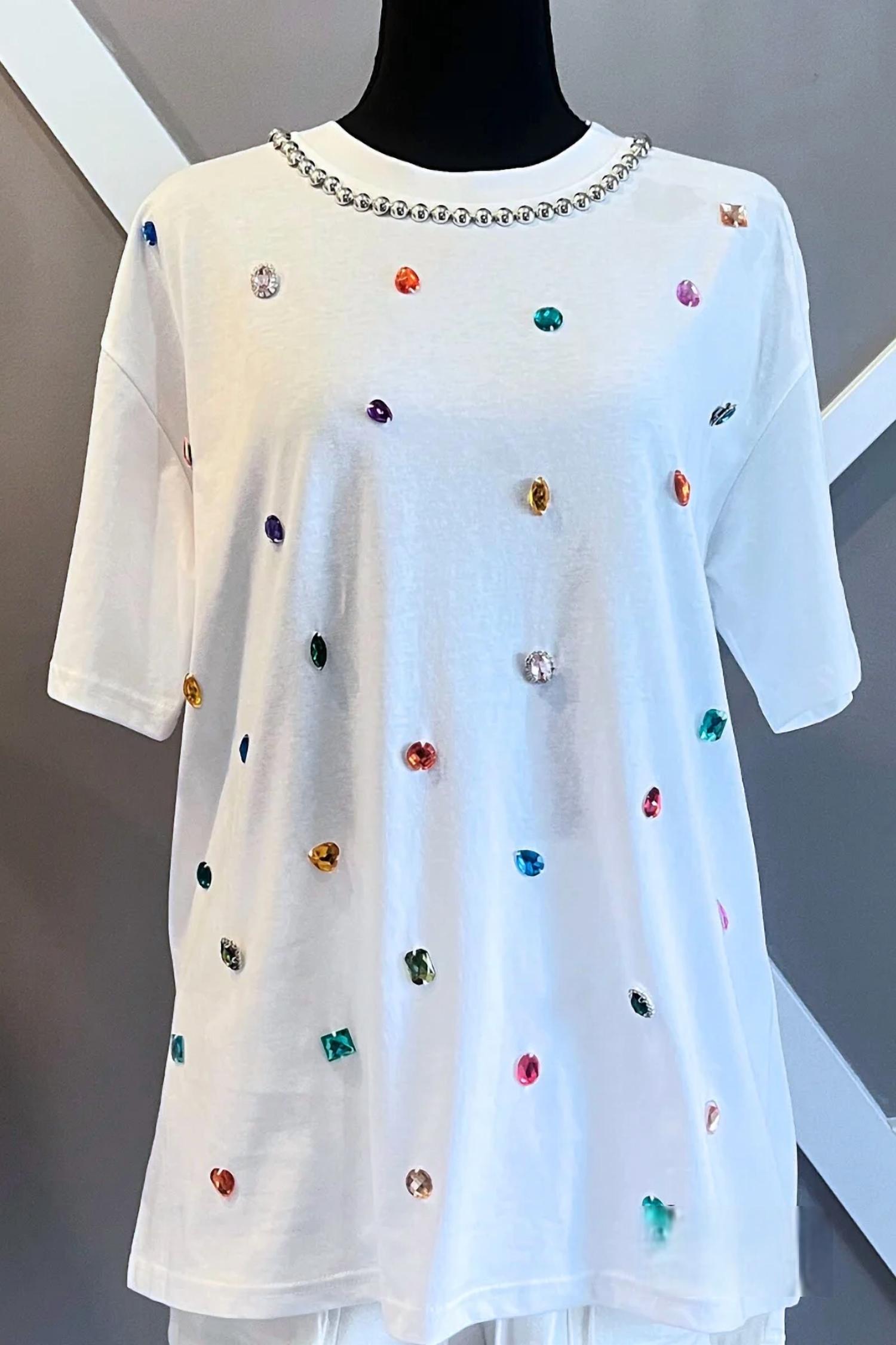 La' Ros - Crown Jewels Embellished Cotton Tee