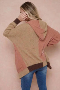 On Blue - Sweater Hooded Open Front Long Sleeve Cardigan