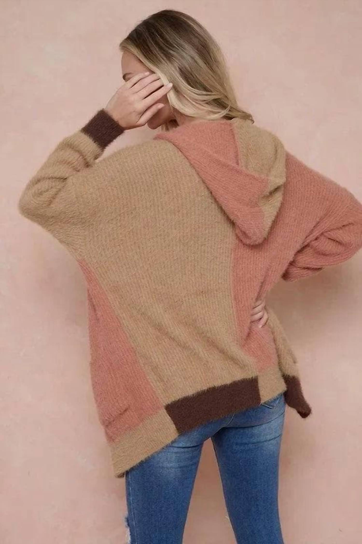 On Blue - Sweater Hooded Open Front Long Sleeve Cardigan