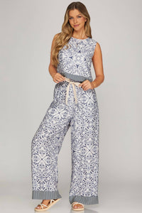 She + Sky - Mediterranean Tile Print Wide Leg Pant Set