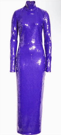 Laquan Smith - Sequin Mock Neck Long Sleeve Cutout Column Gown