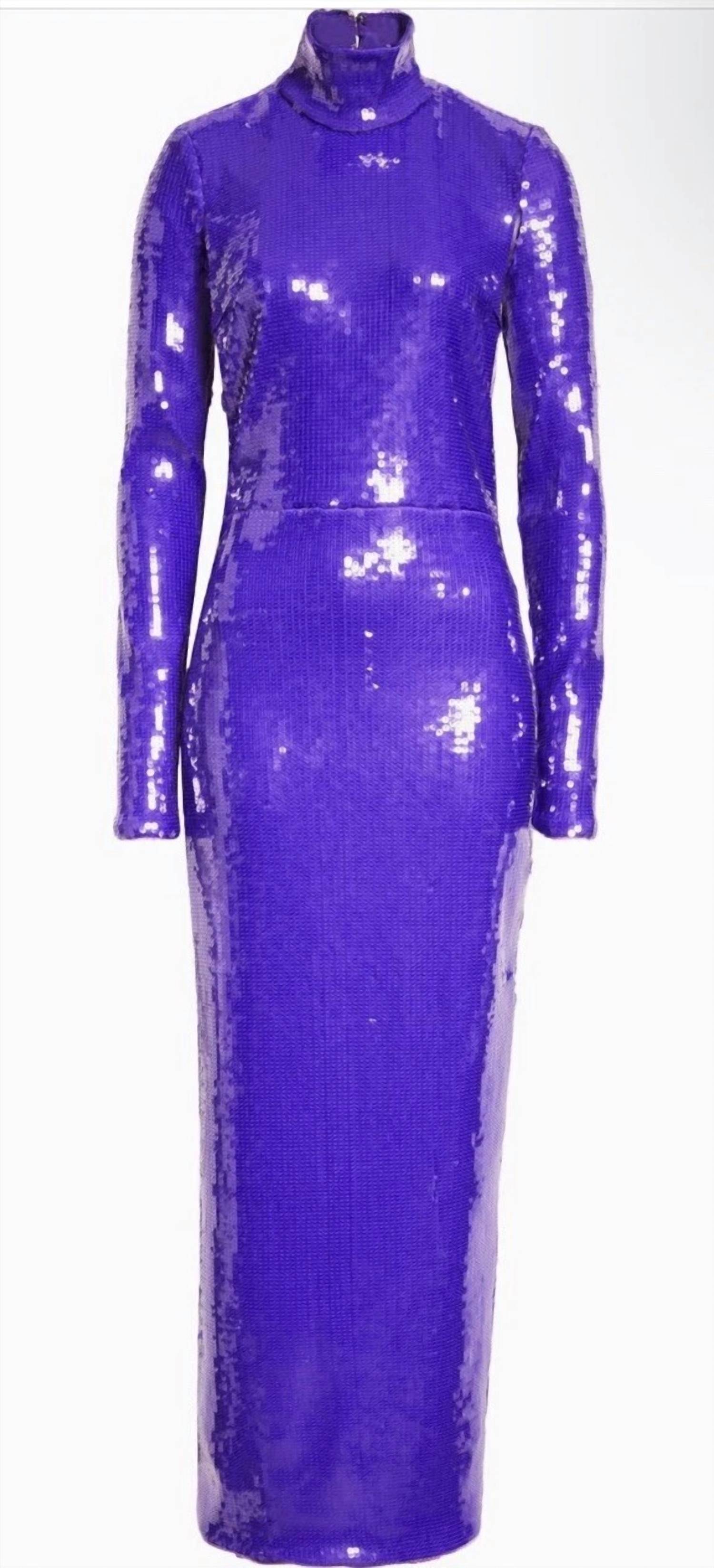 Laquan Smith - Sequin Mock Neck Long Sleeve Cutout Column Gown