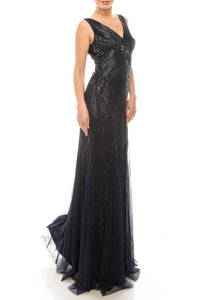 Aidan Mattox - V-neck Sleeveless Beaded Evening Gown