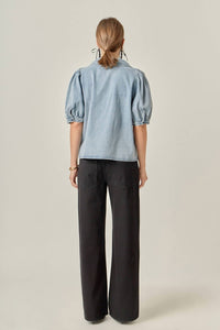English Factory - Deep V-neck Button Up Denim Shirt