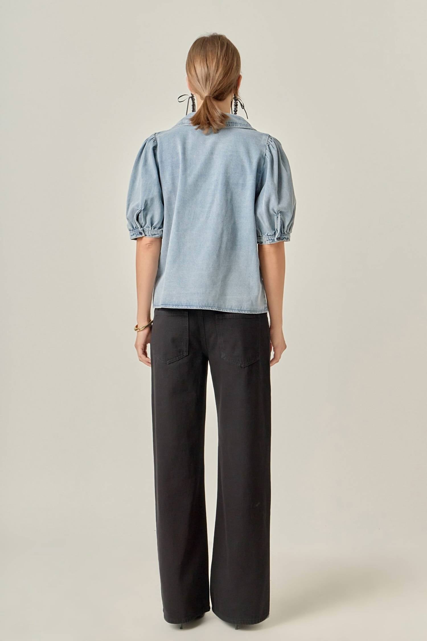 English Factory - Deep V-neck Button Up Denim Shirt