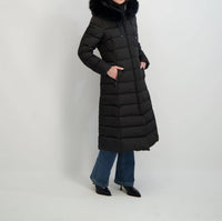 Tahari - Women's Phoebe Oversized Faux Fur Trim Maxi Coat