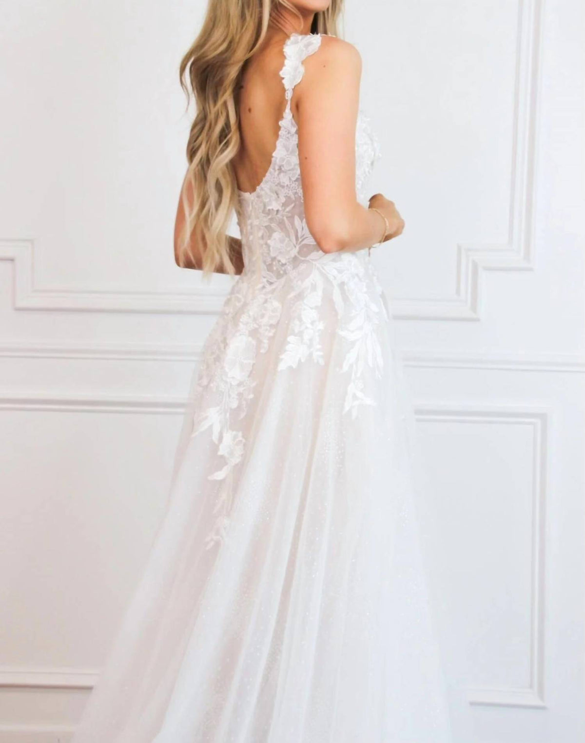 Cinderella Divine - Posie Floral Applique Bustier A Line Sparkly Wedding Dress