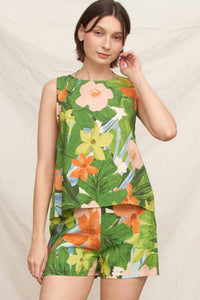 En Creme - Tropical Floral Split Back Tank Top