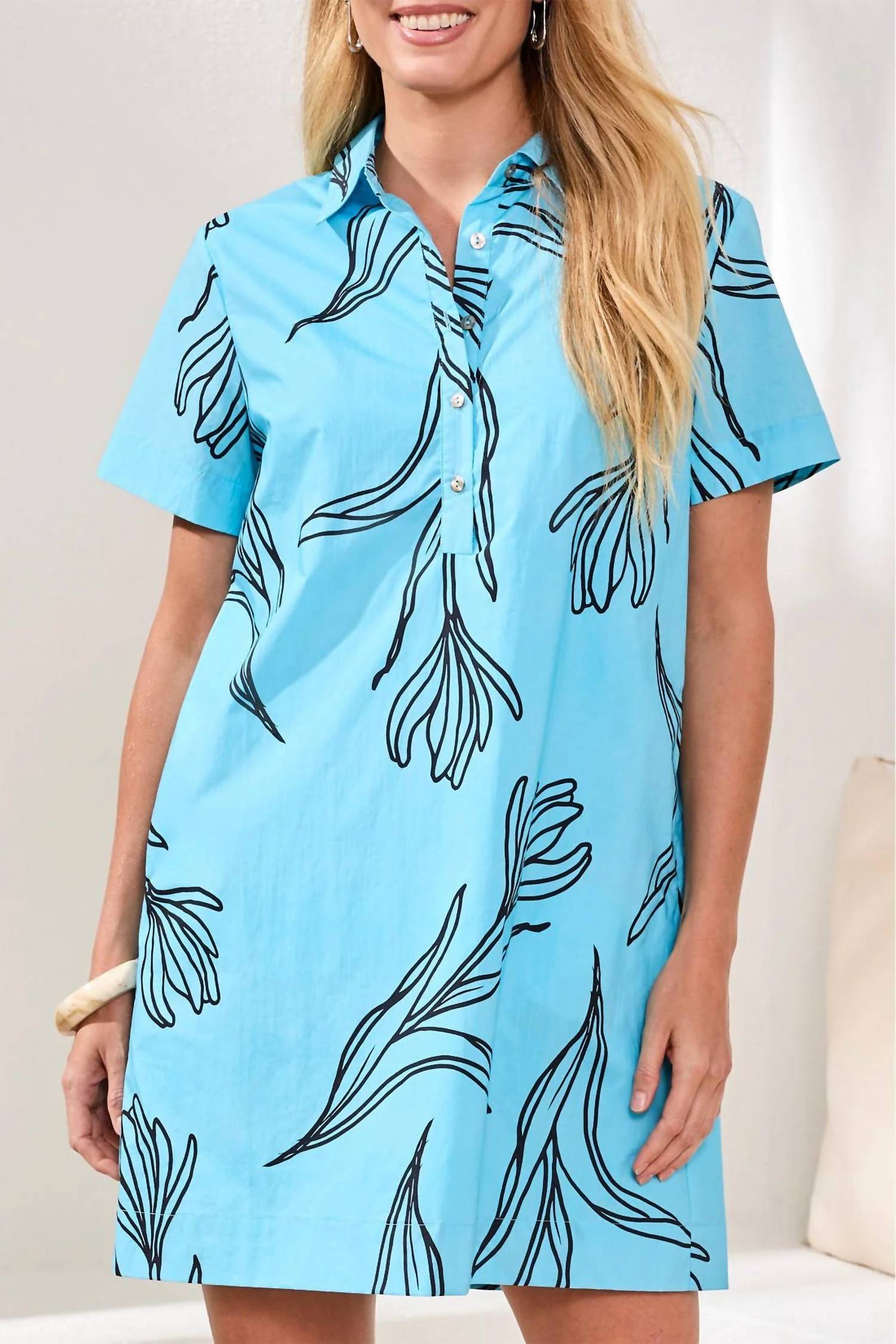 MB by Tribal Printed Cotton Poplin Button Up Dress in blue - women's dress - view 4
