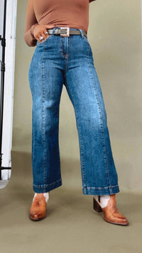 RISEN River High Rise Wide Leg Jeans in med wash - women's jeans