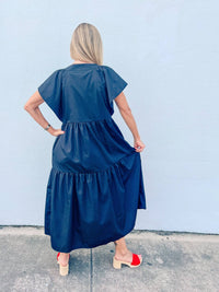 Entro - Twirl-worthy Flutter Sleeve Tiered Midi Dress