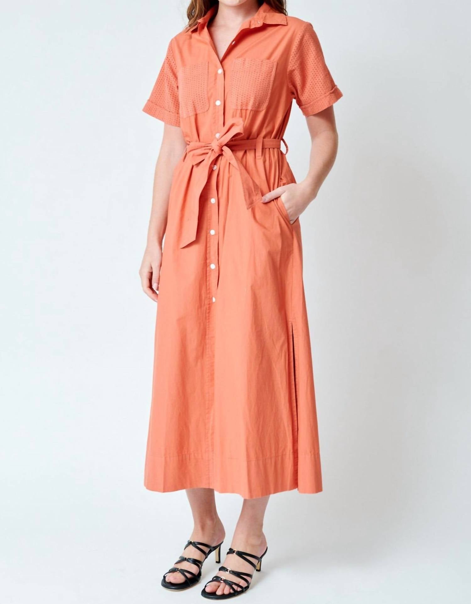 Lilla P - Eyelet Trim Maxi Shirt Dress