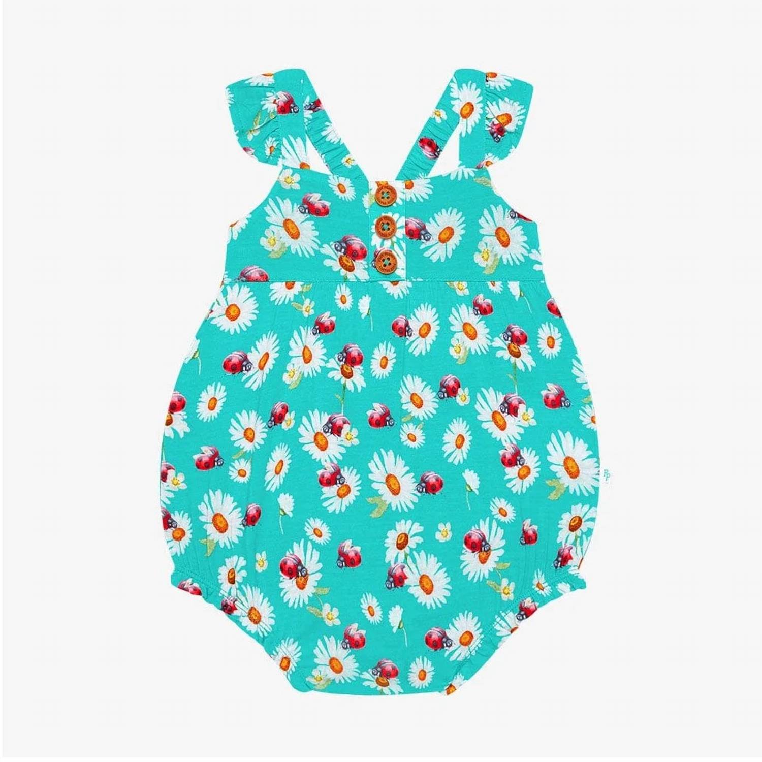 Posh Peanut - Girl's Henley Ruffled Capsleeve Bubble Romper