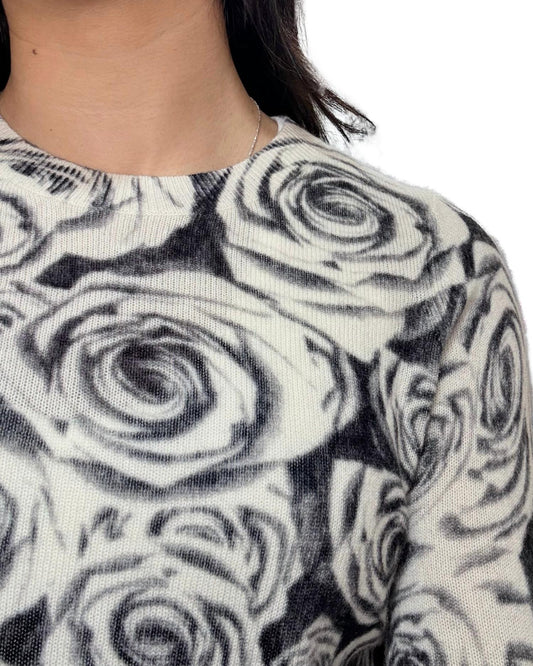 Autumn Cashmere - Rose Print Crew Sweater