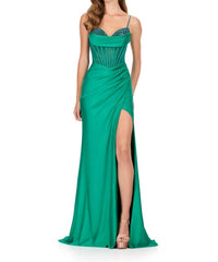 ASHLEYlauren Beaded Bustier Fitted Gown in emerald - women's dress