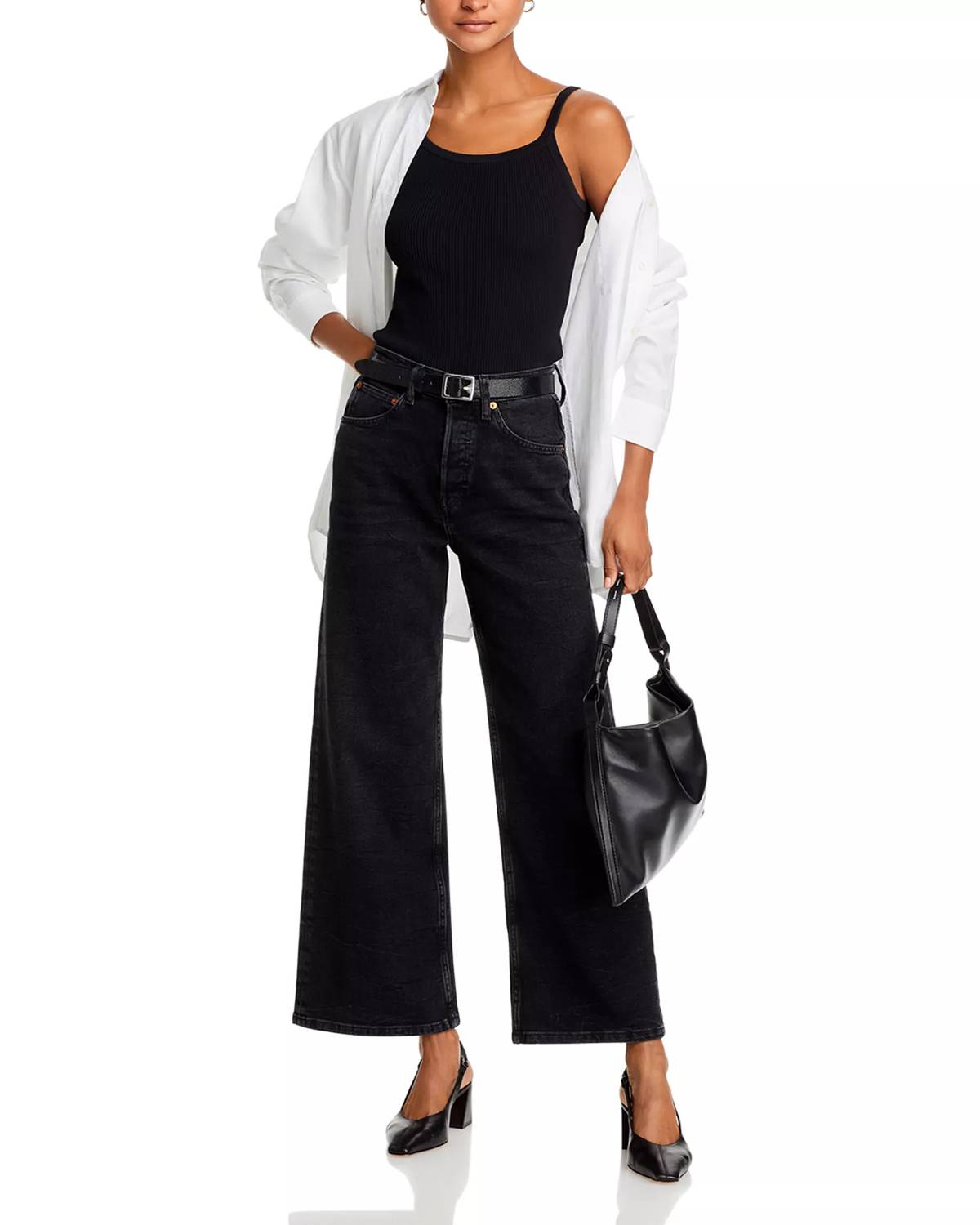 RE/DONE High Rise Wide Leg Crop Jean in black vein - women's jeans - view 4